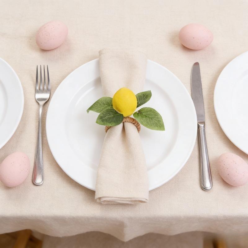 1-48PCS Lemon Napkin Ring Real Touch Plant Leaf Fruit Design Holder for Easter Wedding Party Dining Table Decoration Accessories