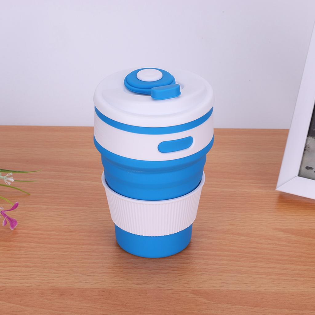 350ml Silicone Collapsible Coffee Cup Portable Teacup Water Cups Mug for Indoor Outdoor(Blue)