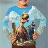 Kids Crew Neck Long Sleeve T‑Shirt, Sunset Prairie Dinosaur 3D Print Casual Loose Halloween Party Daily Wear Tops for Children