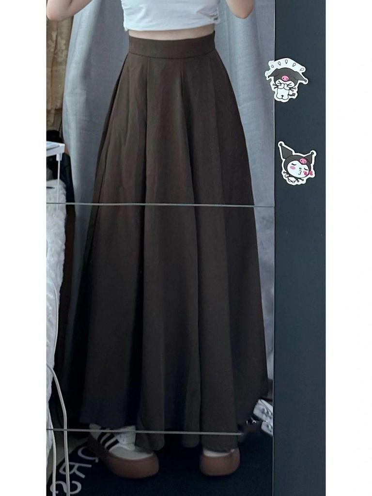 Retro High-Waisted Pleated A-Line Long Midi Skirt - Chinese Style Summer Slimming & Gentle Drape
