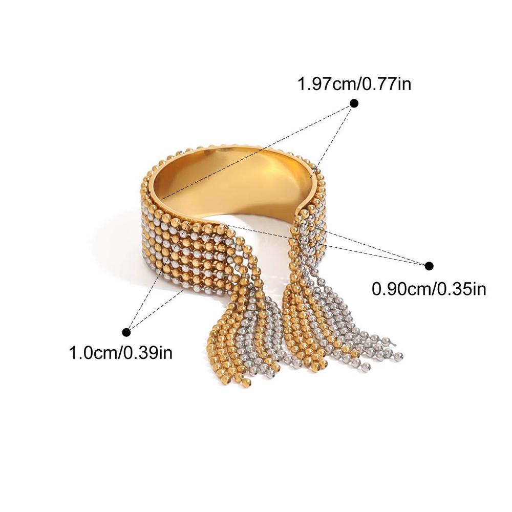 Fashion Statement Stainless Steel Long Tassel Chain Open Wide Ring Vintage Hip Hop Geometric Jewelry Trendy Party Gift for Women