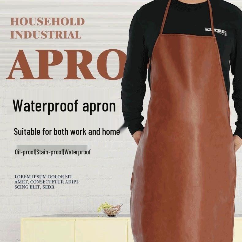Men's Waterproof Oil-Proof Leather Apron: Dirt-Resistant, Thickened for Industrial & Kitchen Use