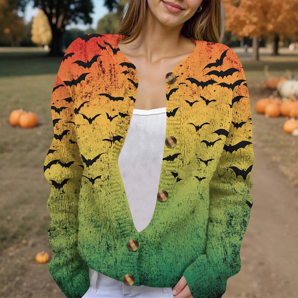 Dámská módní pletená svetrová bunda s dlouhým rukávem a zapínáním na knoflíky