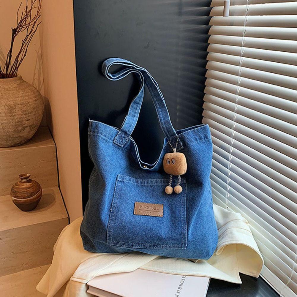 Retro Denim Shoulder Bag Large Capacity Leisure Tote Bag Casual Cowboy Underarm Bag  Travel