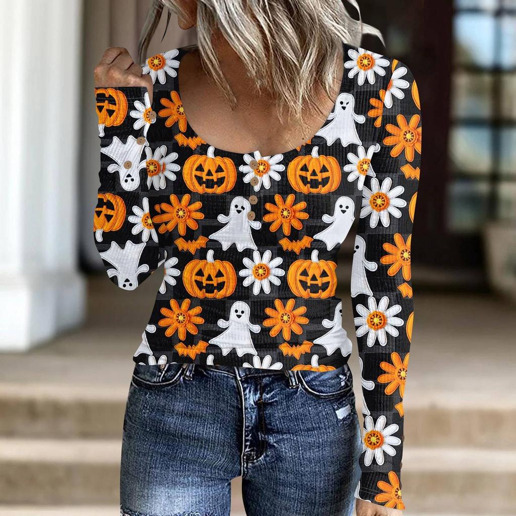 Women's Fashion Button Casual Halloween Knit Pullover Sweater