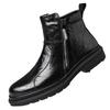 Férfi 2024 Brit Stílusú Fekete Bőr Motoros Csizma - Magasszárú, Vastag Talpú, Légáteresztő, Plusz Bársony.