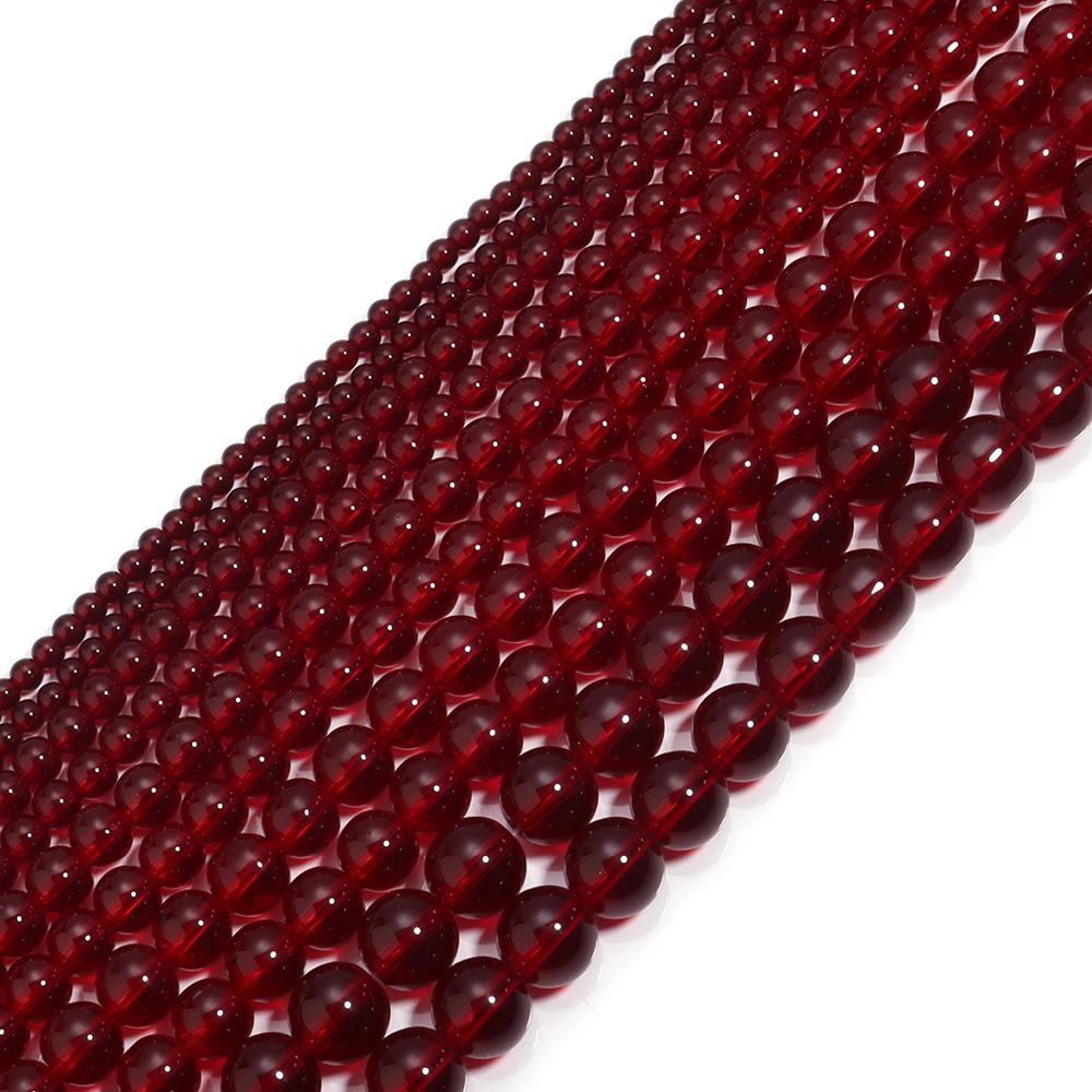 Round Stone Beads 4-12mm Pomegranate Red Glass Loose Spacer Crystal For Jewelry Making DIY Bracelet Earrings Accessories