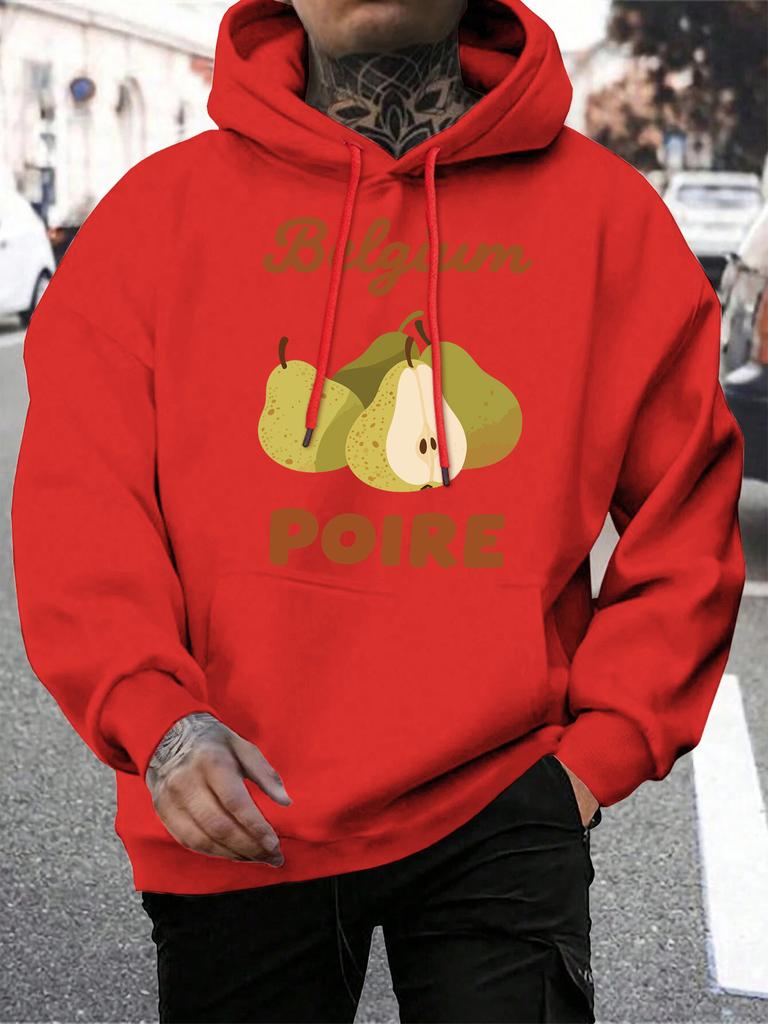 Belgium Poire Fruit Pear Design Men Hoodies Pocket Comfortable Hoody Casual Hip Hop Sportswears Harajuku Fleece Clothing