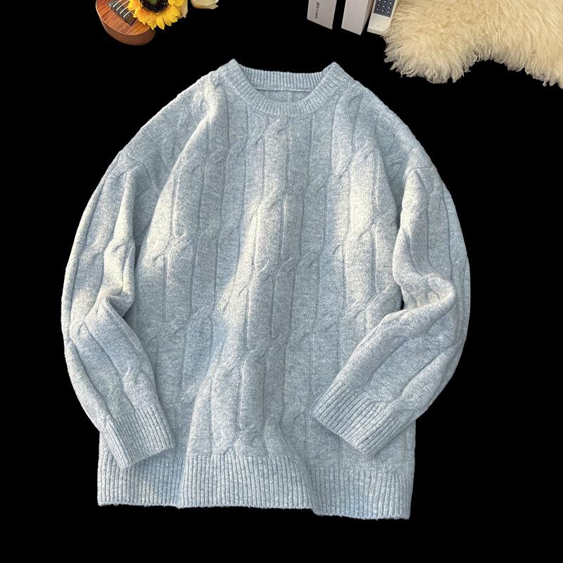 Men's Lazy Style Knit Crew Neck Sweater - Thickened Trendy Autumn/Winter Base Layer