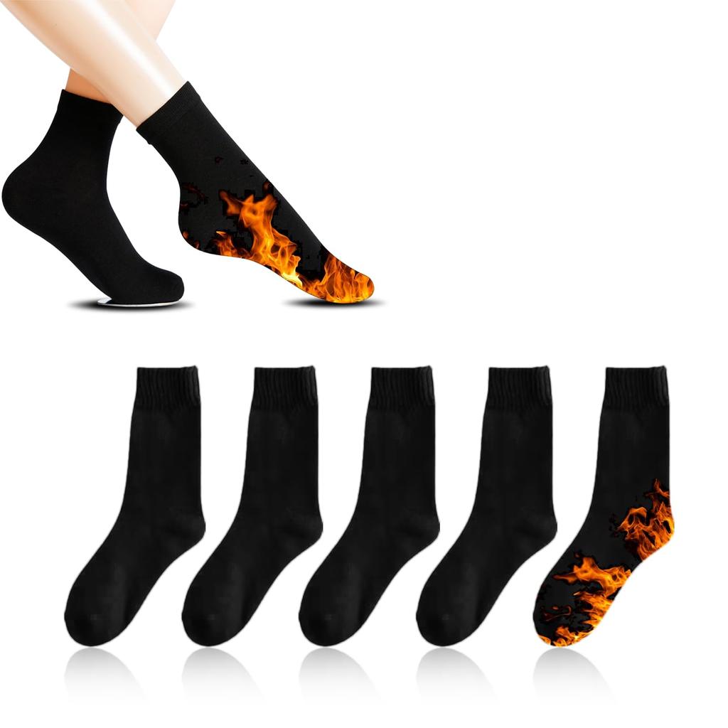 ZTFT Warm Warm Cotton Cold and Perfect for Perfect for Surviving Cold Spring and Gift Women's Socks, Spring/Winter, 5-Pair Set, Black, Socks, Thick,