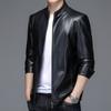 Nová podzimní a zimní bunda z pravé kůže Pánský úzký límec s krátkým stojáčkem Pánská kožená bunda středního věku Bunda z pravé kůže