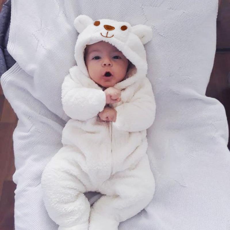 

Newborn Baby Boy Girl Kids Bear Hooded Jumpsuit Bodysuit Clothes Outfits Long Sleeve Playsuit Toddler 12-18M білий