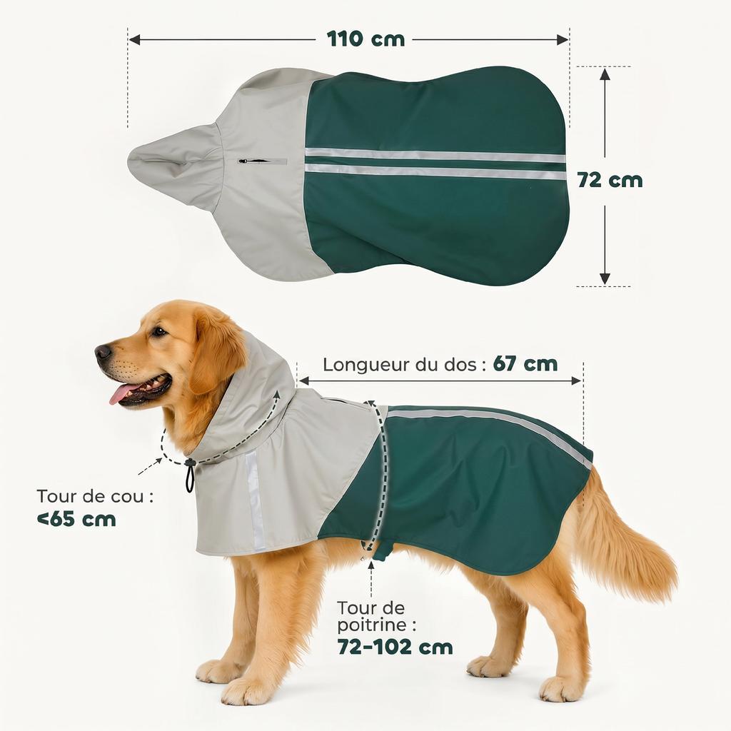 Waterproof Dog Raincoat with Hood Large Dogs 20-30 kg Green