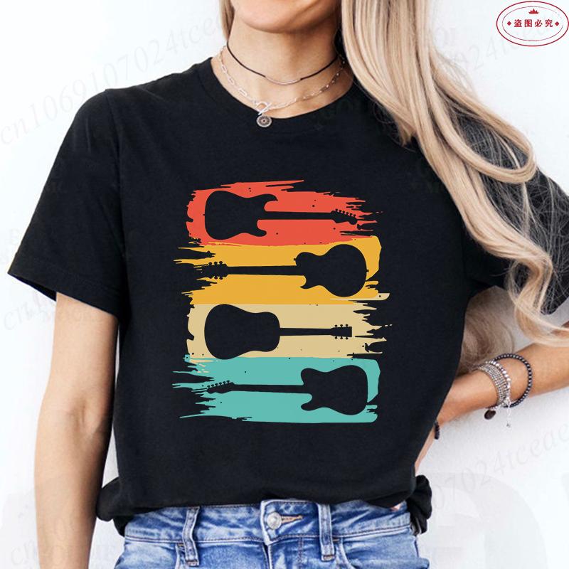 Aesthetic T-shirt Women Clothing Fashion Guitar Graphic Y2k Tops Harajuku Comfortable O Neck Short Sleeve Female Tees Shirt