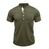 Men's Casual Solid Color Outdoor Sports Shirt Henley Short Sleeve Pocket T-Shirt Cotton Blend Round Neck Lightweight Comfortable