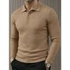 Mens Casual Sports Long Sleeve Turn Down Collar Ribbed Polo Shirt