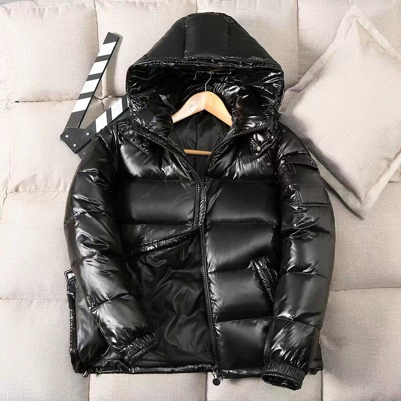 Men's Shiny Hooded Puffer Jacket Zip Up Winter Coat Casual Warm Outerwear