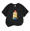 Kids Boys Girls 100% Cotton Crew Neck Short Sleeve T-Shirt, Cute Yellow Character With Red Apple Print Casual Comfortable Tees For Children Daily Wear