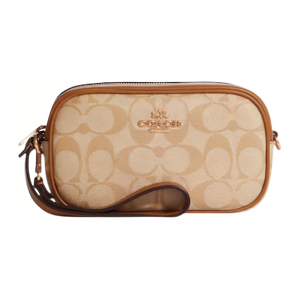 New COACH Jamie Coated Canvas With Leather Camera Bag Coin Purse Clutch Wrist Bag Small Size Women's Light Khaki CA718-IMNLJ