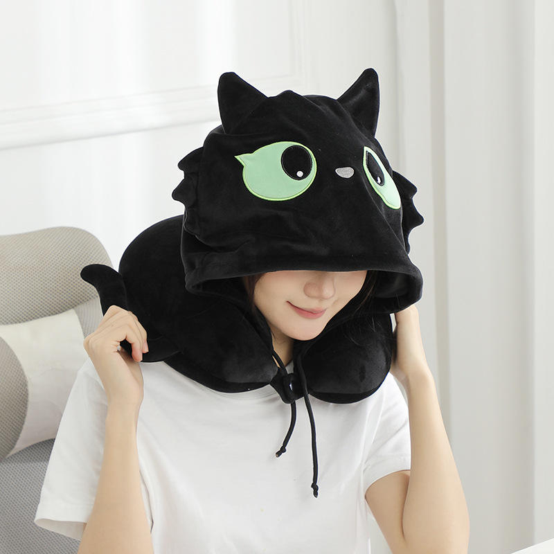 Cartoon Cat Deformable U-Shaped Neck Pillow with PP Cotton Filling for Napping Travel Cervical Neck Support Pillow