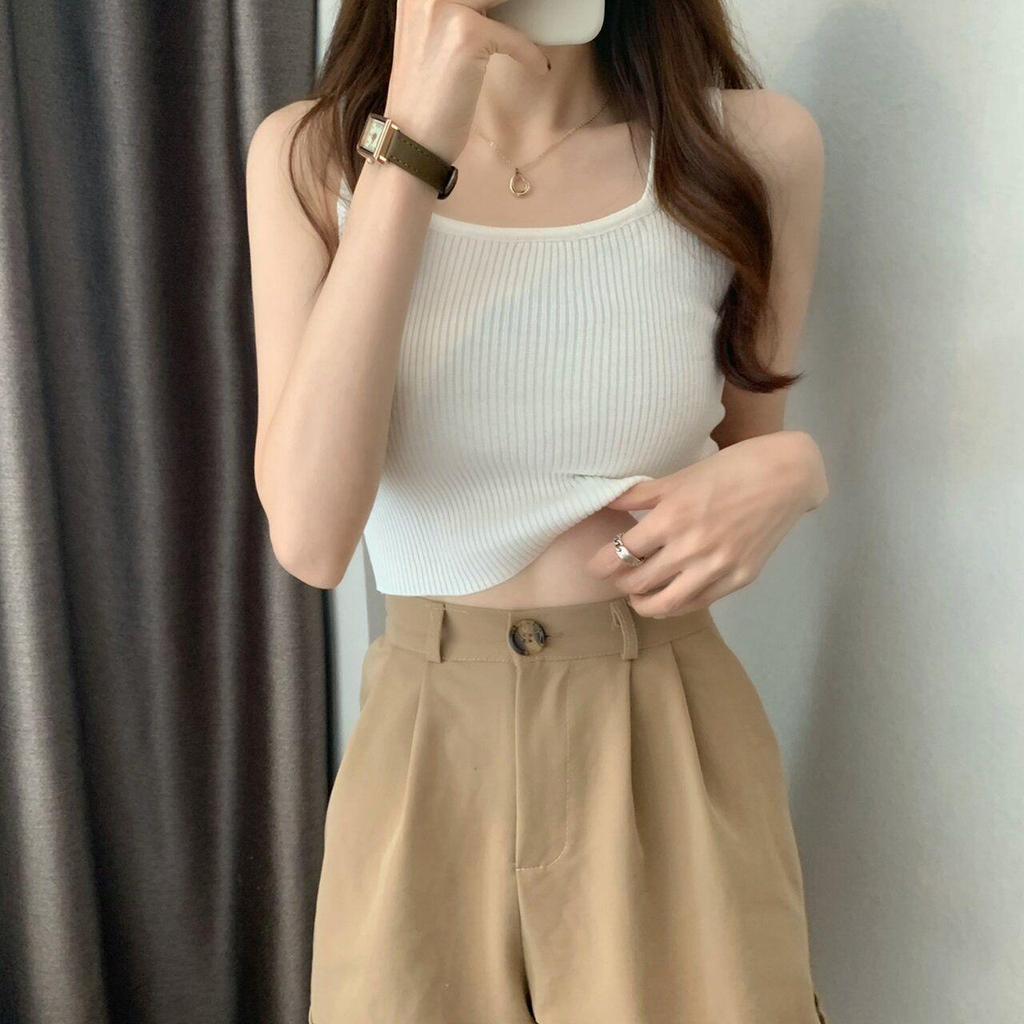 Women's Small Square Neck Sleeveless Knit Camisole - Summer Cropped Top