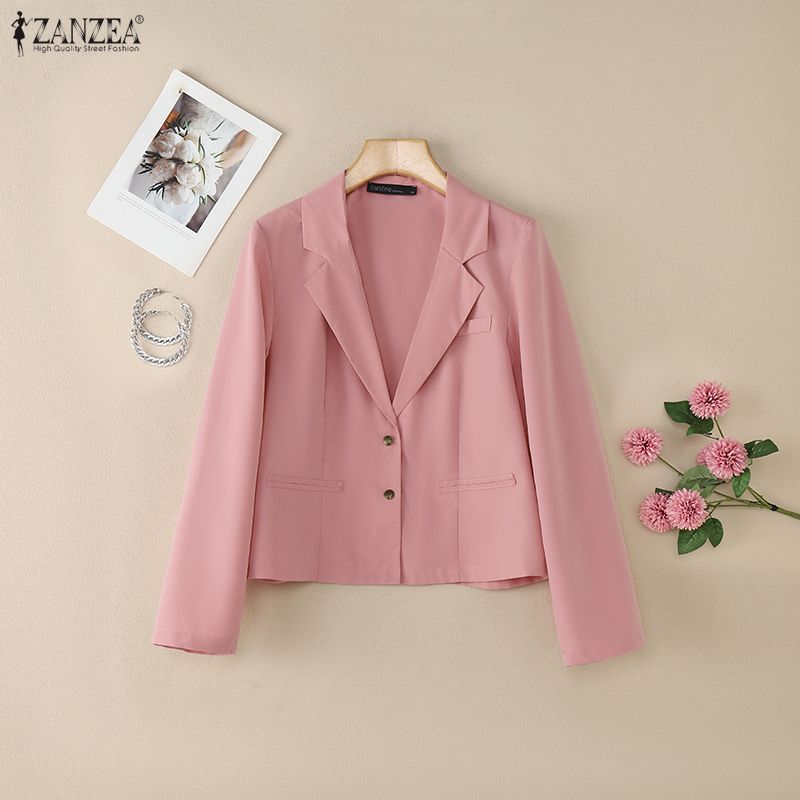 ZANZEA Blazer cardigan subțire cu mânecă lungă cu guler răsturnat pentru femei