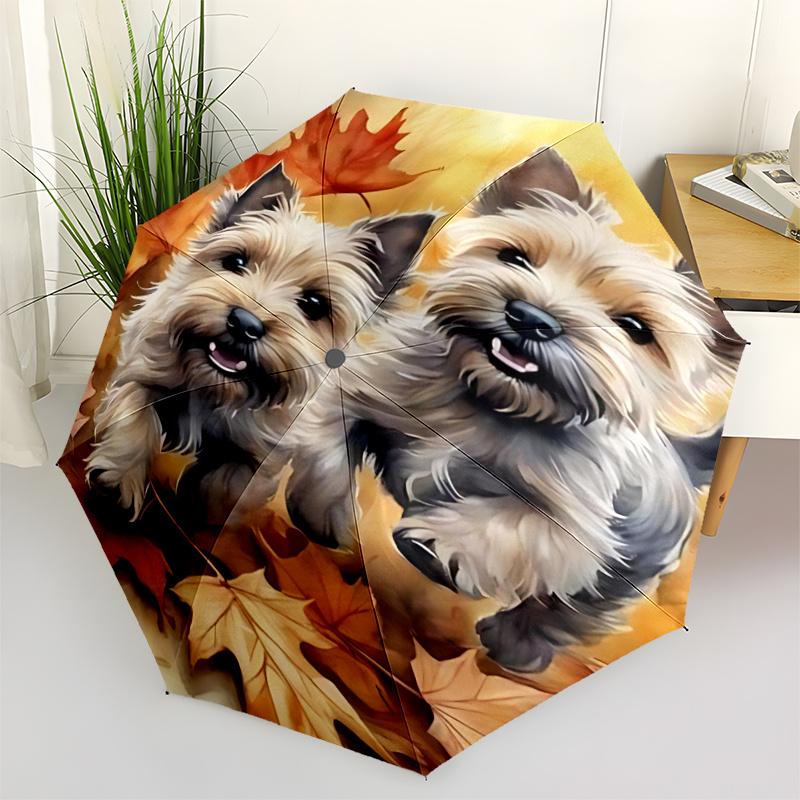 1pc Puppies Fall Leaves Automatic Open/close Umbrella, 8-Rib Sturdy Structure, Portable Travel Umbrella, Parties, Everyday Use,28