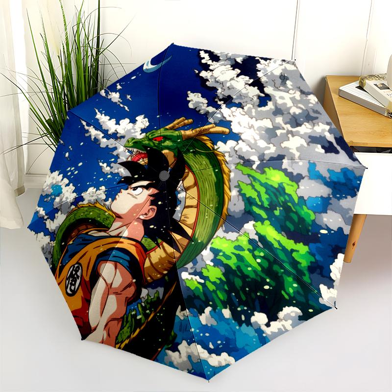 Cartoon Goku Pattern, Automatic Folding Umbrella, Portable and Foldable Design, 8 Ribs, a Christmas or Birthday Gift.