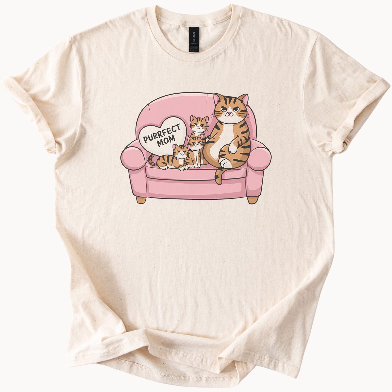 Cute Cat Family Purrfect Mom Shirt Cat Lover Gift Graphic Tee with Cats on Couch Mothers Day Cat Mom T Shirt Animal Parent Appreciation 120