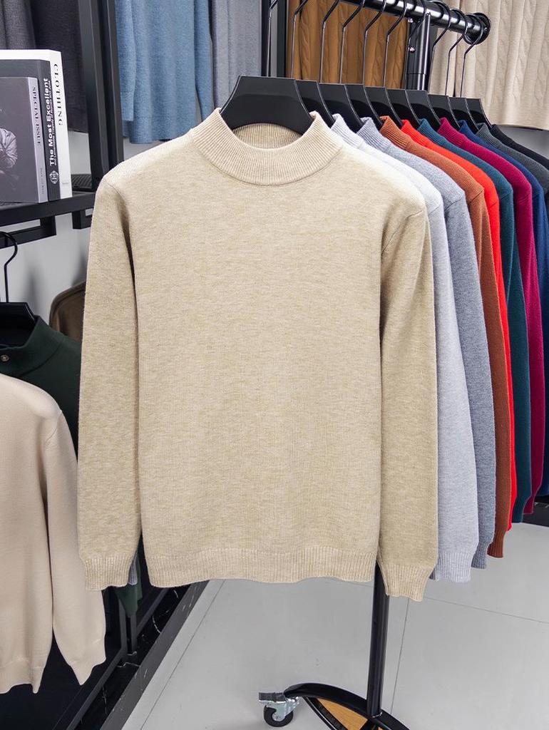 Men's Half-High Collar Wool Sweater - Warm, Versatile, Solid Color for Autumn/Winter