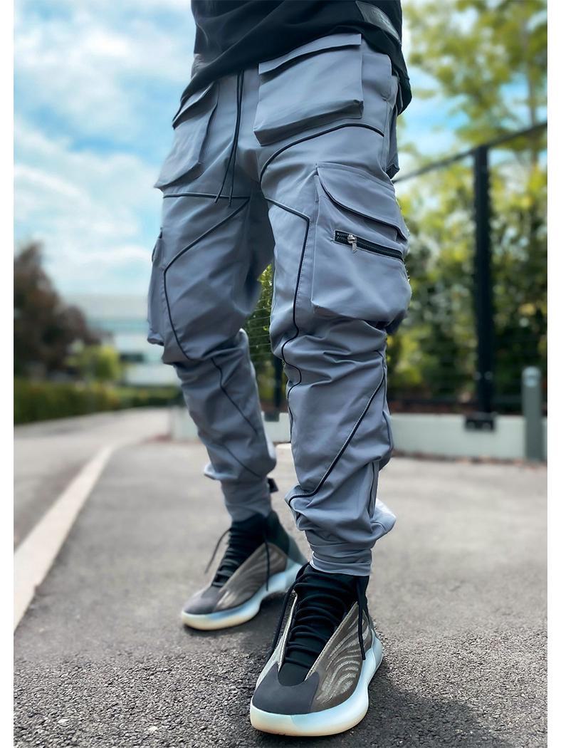 

Европейские и американские мужские черные зауженные повседневные брюки - осенние свободные прямые комбинезоны, модный стиль