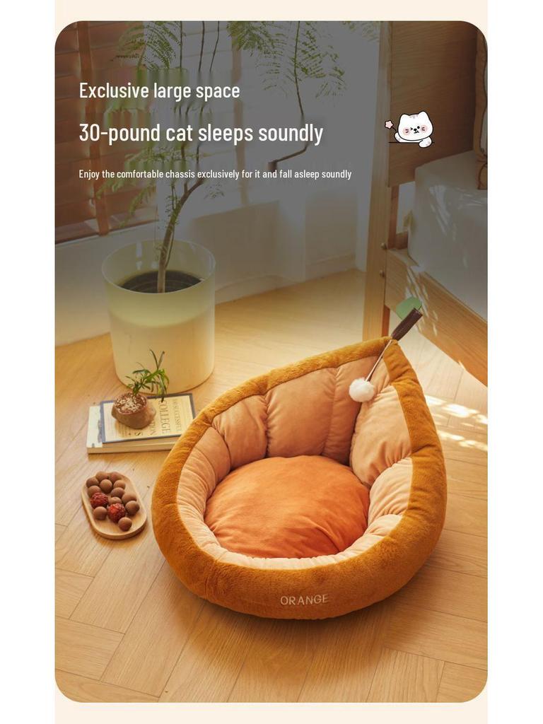 Avocado Cat Nest: Semi-Closed, Warm Orange Sleeping Bag & Litter Pad