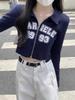 American Retro Hot Girl Double Zipper Cropped Top - Slim Fit Printed T-Shirt for Early Autumn