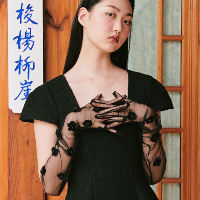 

GANISONG Свадебные перчатки «Цветочный сад»_черные FREE