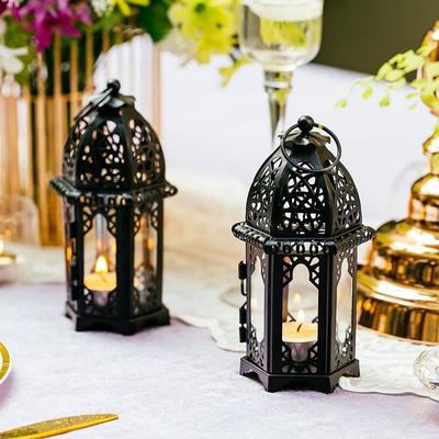 Table Lamp Creative Iron Glass Moroccan Hanging Wedding European Candle Lantern Home Decor Candlestick Candle Holders