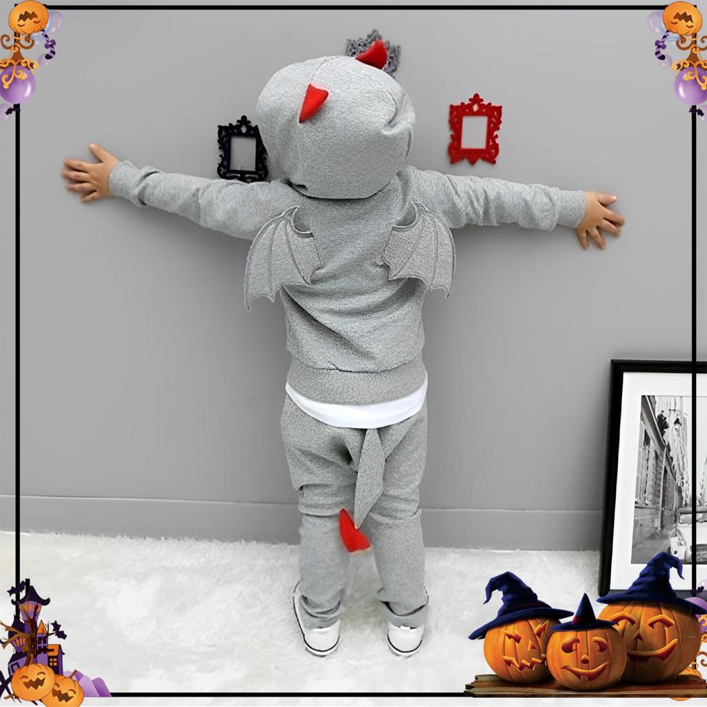 Tumao Çocuk Cadılar Bayramı Şeytan Kapüşonlu Sweatshirt ve Eşofman Takımı, Uzun Kollu, Cadılar Bayramı Cosplay, Erkek ve Kız Çocuklar İçin Sevimli Şeytan Kostümü, Çocuk Kostüm Seti (Beden 100,