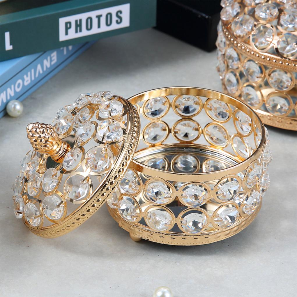 Iron Elegant Heart-shaped Mirrored Keepsake Box Handmade Sparkling Crystals Handheld Boxes Container