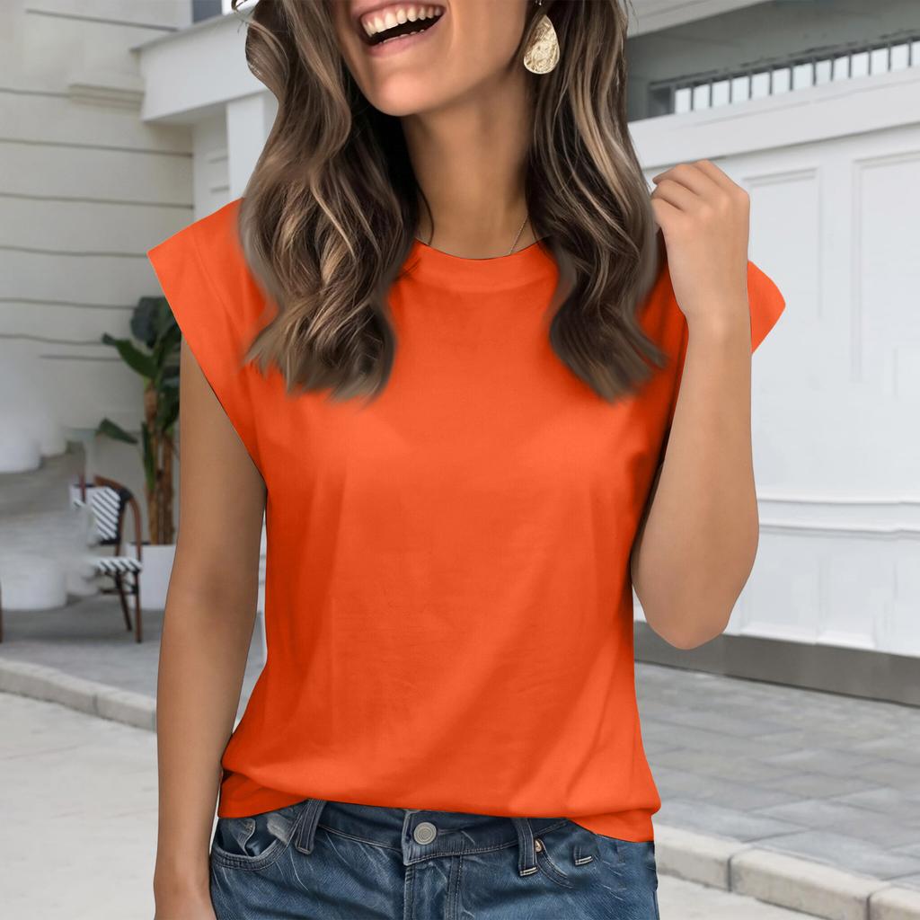 Fashionable Women's Loose Round Neck Short Sleeved T-shirt   Color Top Vest For Women