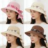 Summer Sun Protection Visor Women's Big-brimmed Straw Hat Streamer Printed Bucket Hat Fashionable Versatile Travel Sun Hat