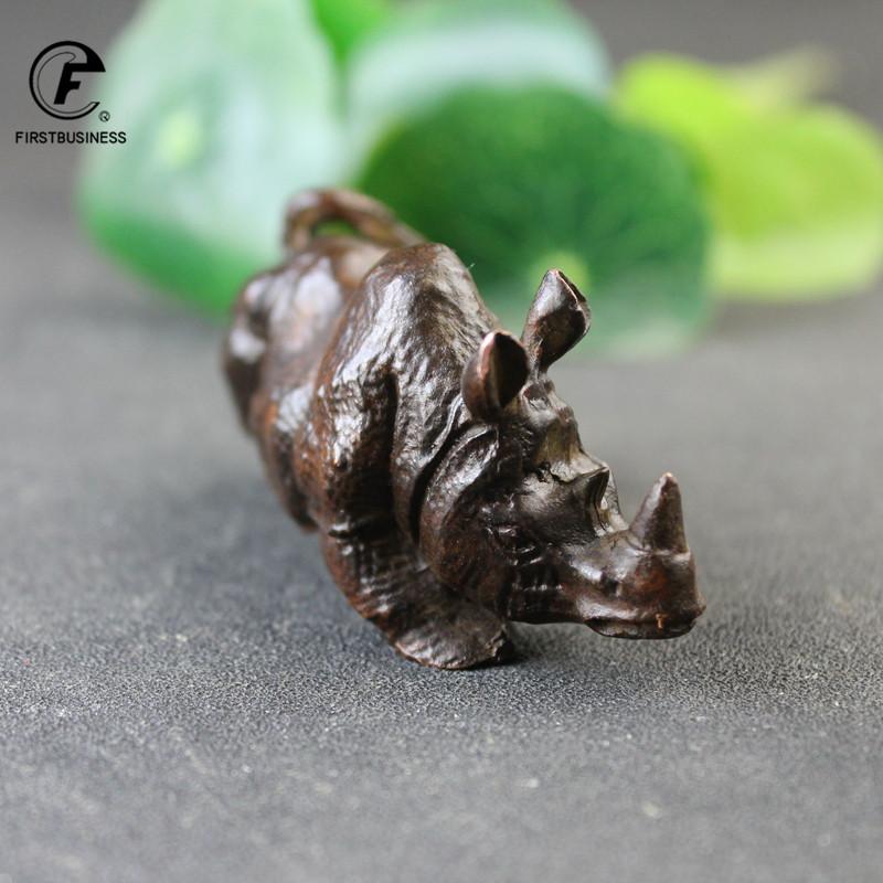 Big Pure Copper Cute Rhinoceros Miniatures Figurines Solid Vintage Brass Rhino Ornaments Tea Pets Desktop Decorations Craft