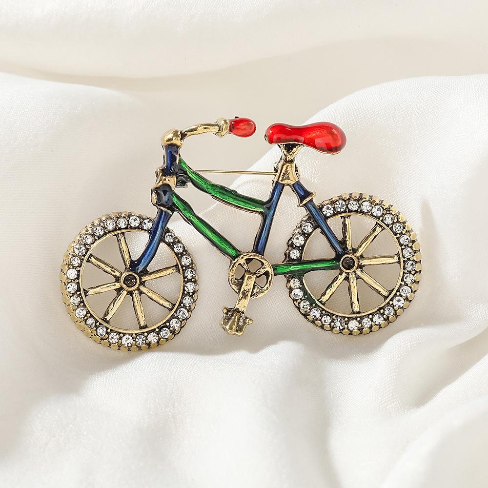 Vintage Women Girls Exquisite Enamel Crystal Bicycle Pin Badges Fashion Unisex Creative Brooch