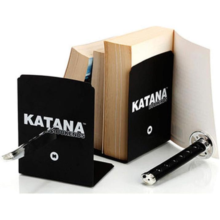 Book Ends Decorative, Modern Metal Funny Unique Black DVD Bookends for Shelves, Katana Book Stopper Holder for Office Home, Desk Gifts Book Stands