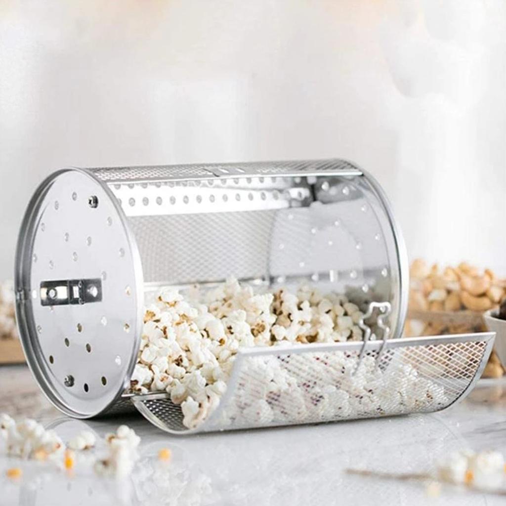 Stainless Steel Grilled Cage, BBQ Grill Roaster, Rolling Grill Basket for Vegetables, Rotisserie Peanut Beans Basket