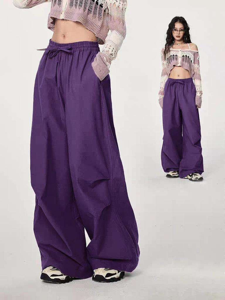 2025 Spring/Summer Parachute Cargo Sweatpants: Casual Wide-Leg, Elastic Waist