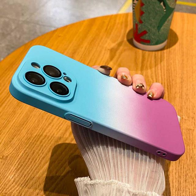 Rainbow Gradient Lens Protection Phone Case For Iphone 14 Pro Max 13 12 11 Pro Max 14 Plus Slim Matte Pc Shockproof Back Cover