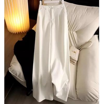 Pantalones Blancos de Mujer de Cintura Alta de Pierna Ancha Pantalones Casuales con Caída para Primavera y Verano