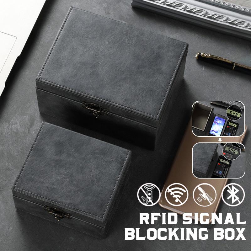 Faraday Box RFID Signal Blocking Case Crazy Horse Leather Anti-Theft Shielding for Car Keys Bank Cards Smartphone