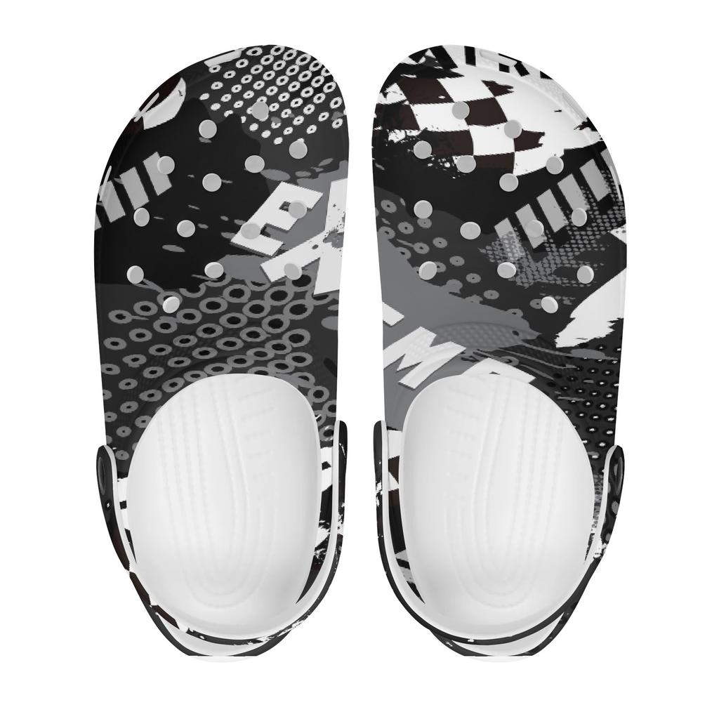 White Printed EVA Clogs Women Men Breathable Lightweight Slip On Garden Beach Pool Bathroom Home Casual Shoes Beach Travel Wear