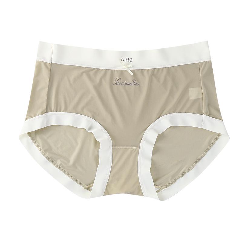 Women's Summer Seamless Ice Silk Mid-Waist Briefs - Ultra-thin, Breathable, with Silk Protein Crotch