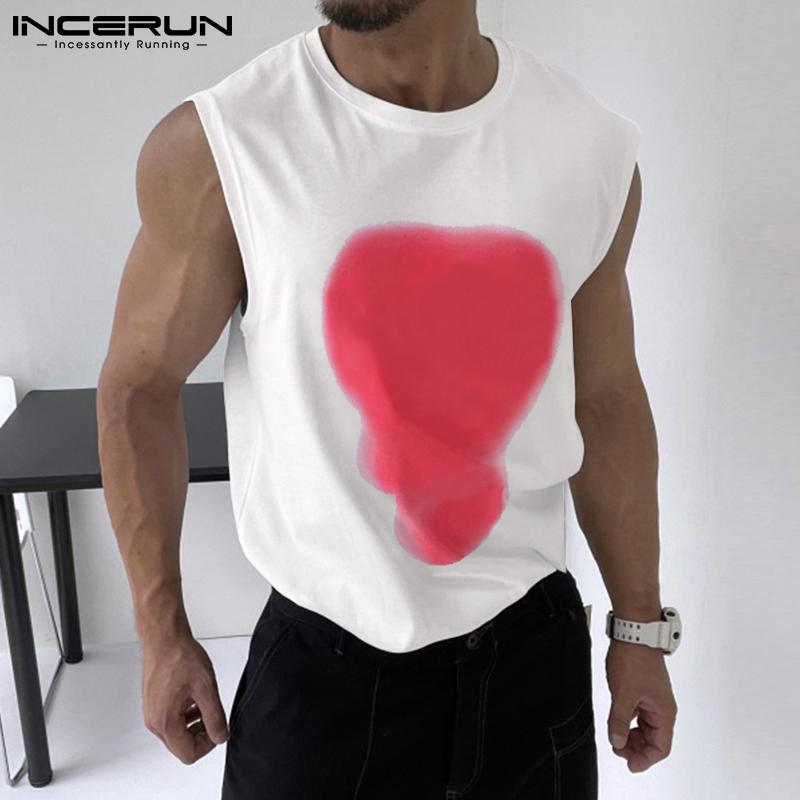 

INCERUN Лето Мужской печатный жилет Круглая шея Свободный танк Топы